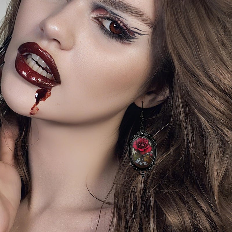 DAYANEY Halloween Earrings for Women as Goth Accessories, Gothic Witch Earring Vintage Costume Jewelry for Halloween Outfits, Devil Vampire Red Rose Earrings Raven Jewelry as Goth Gifts for Women - Image 3